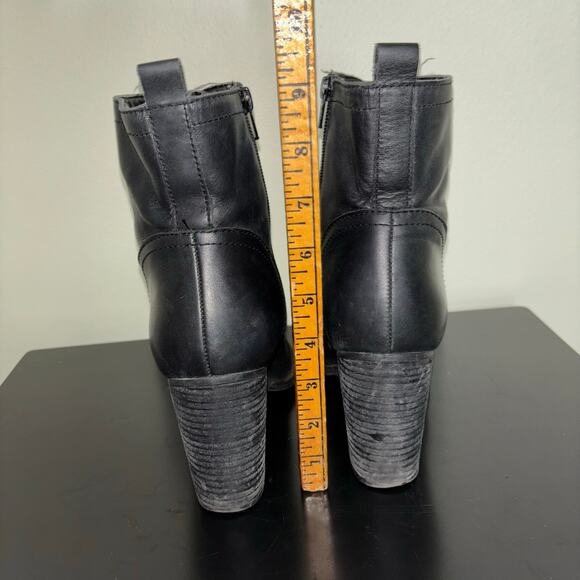 Steve Madden Lace-Up Block Heel Boots Black Leather Side Zip Combat Size 10 - Picture 4 of 8